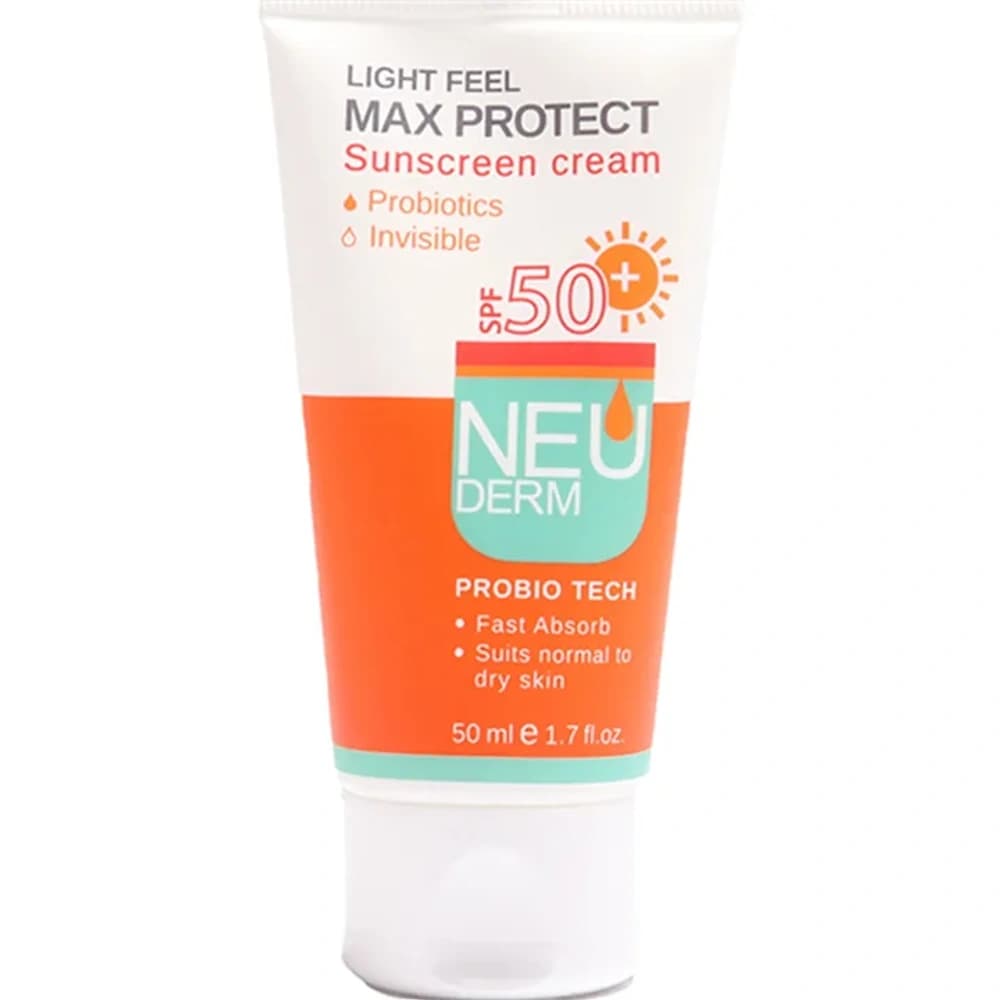 کرم ضد آفتاب نیودرم (Neuderm) مدل مکس پروتکت فاقد چربی با Spf 50 بی رنگ